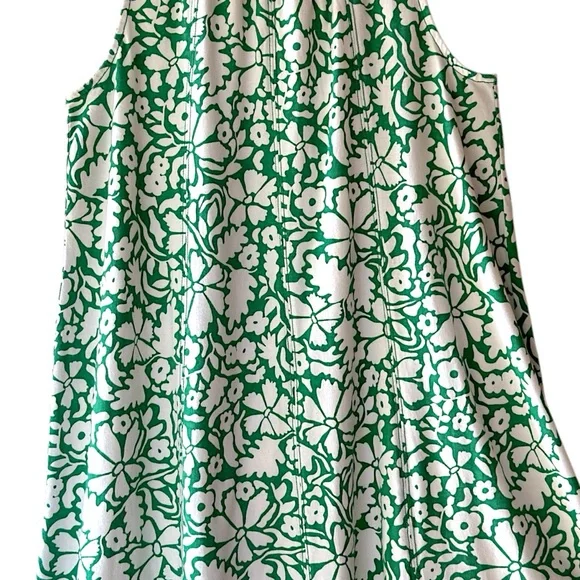 LOFT | NWOT FLORAL SEAMED MINI DRESS PURE COTTON JERSEY GREEN & WHITE | LARGE - Picture 5 of 10